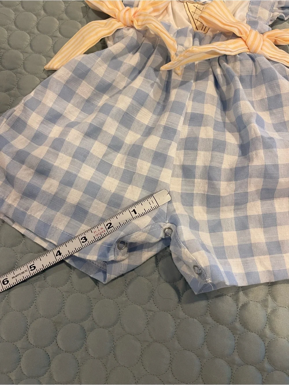 Marie Nicole Gingham Girls' Romper Blue Yellow Cotton Ice Cream Appliqué 2XS